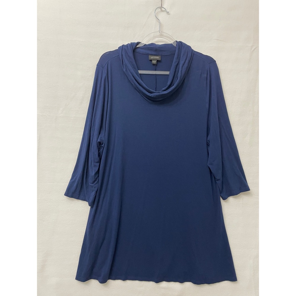 J. Jill Wearever Tunic XL Navy Cowl Neck 3/4 Sleeve Stretch Knit Comfy Relax